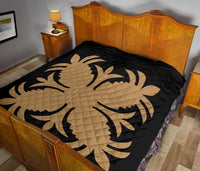 Hawaiian Premium Quilt Royal Pattern - Black And Gold - A2 Style - AH J2 - Polynesian Pride