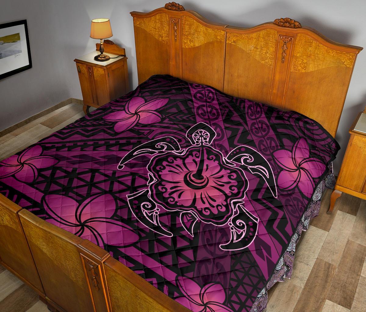 Hawaii Mix Polynesian Turtle Plumeria Premium Quilt - AH - Nick Style - Pink - Polynesian Pride