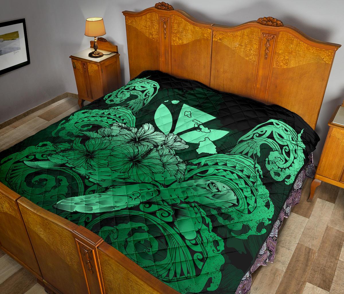 Hawaii Turtle Wave Polynesian Premium Quilt - Hey Style Green - Polynesian Pride