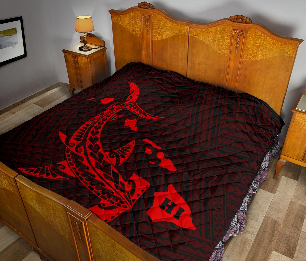 Hawaii Shark Red Polynesian Premium Quilt - Polynesian Pride