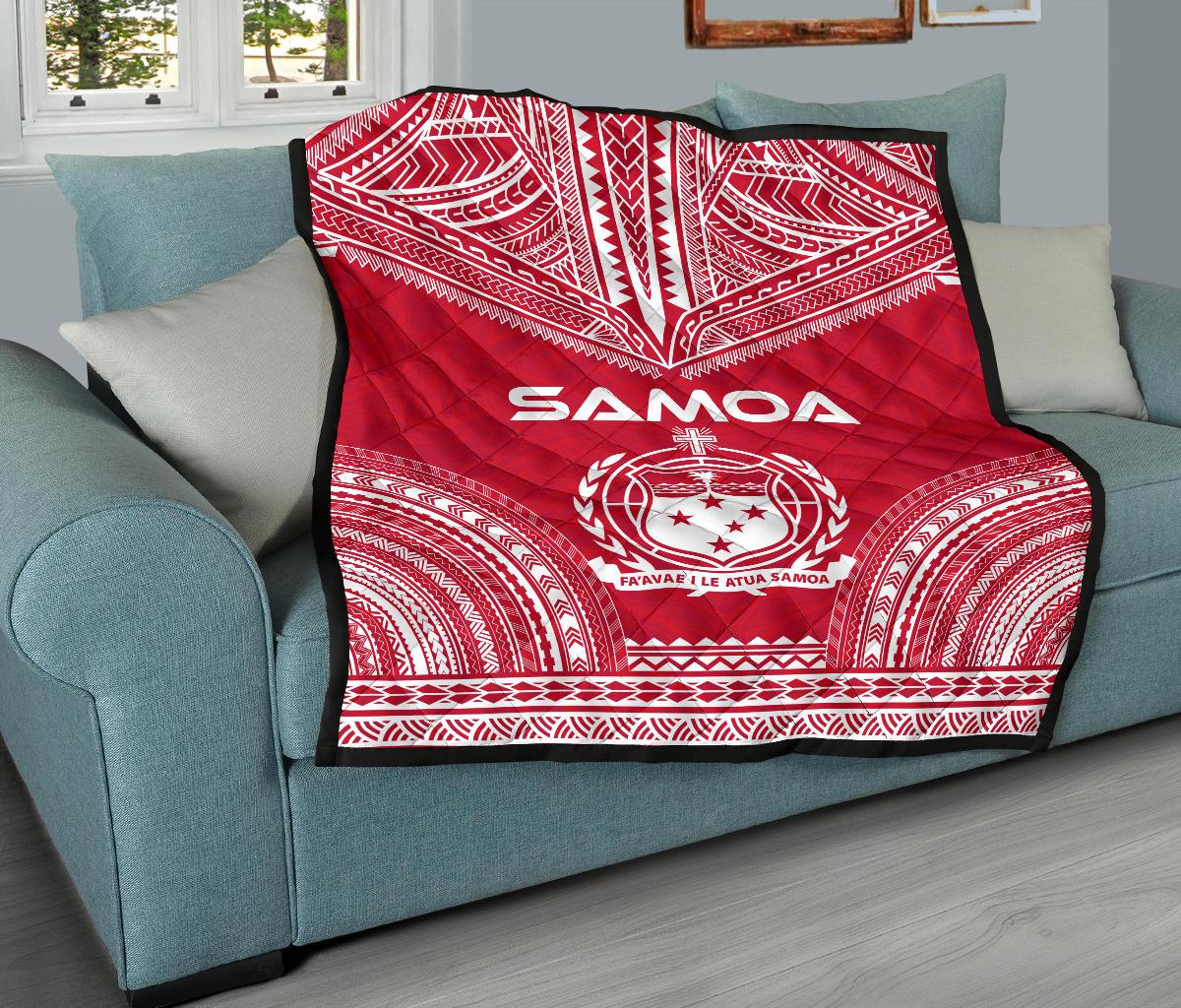 Samoa Premium Quilt - Samoa Coat Of Arms Polynesian Chief Red Version - Polynesian Pride