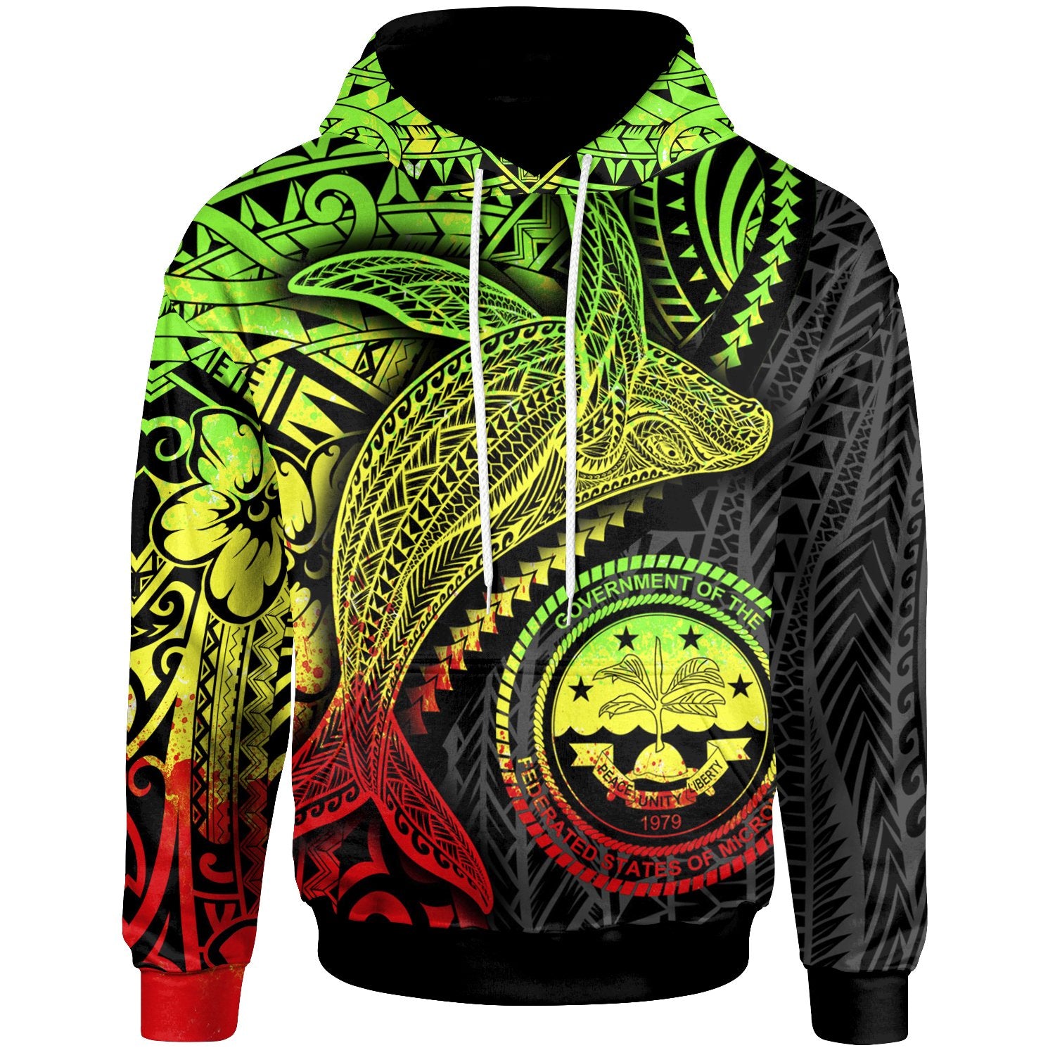 Federated States of Micronesia Hoodie Humpback Whale & Coat of Arms Reggae Unisex Reggae - Polynesian Pride