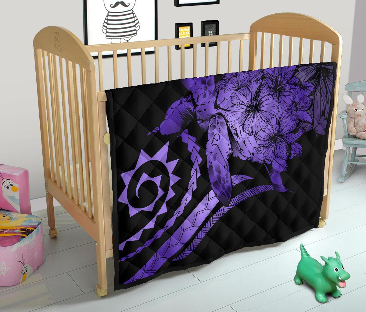 Hawaii Turtle Hibiscus Polynesian Vintage Premium Quilt - Purple - Polynesian Pride