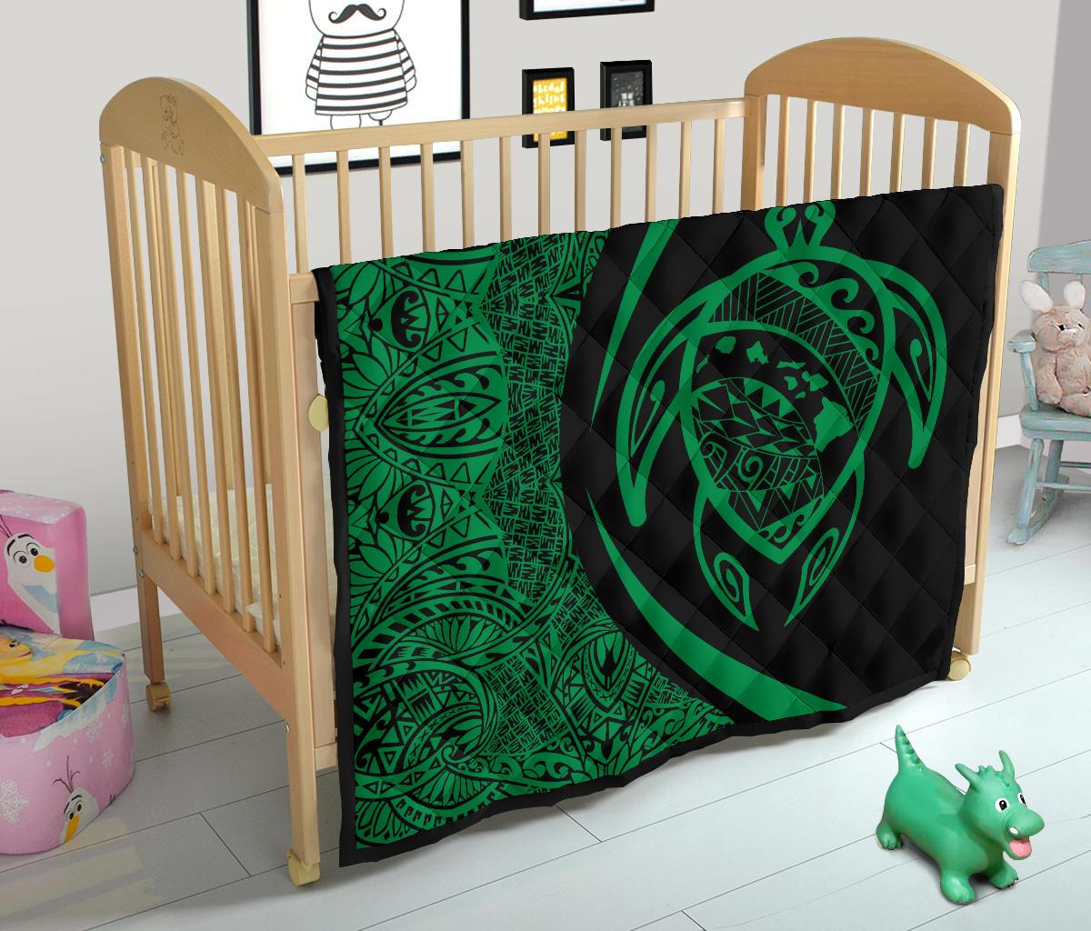 Hawaii Turtle Map Polynesian Premium Quilt - Green - Circle Style - Polynesian Pride