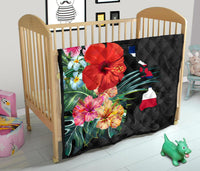 Hawaii Premium Quilt - Hawaii Map Hibiscus Quilt - Polynesian Pride