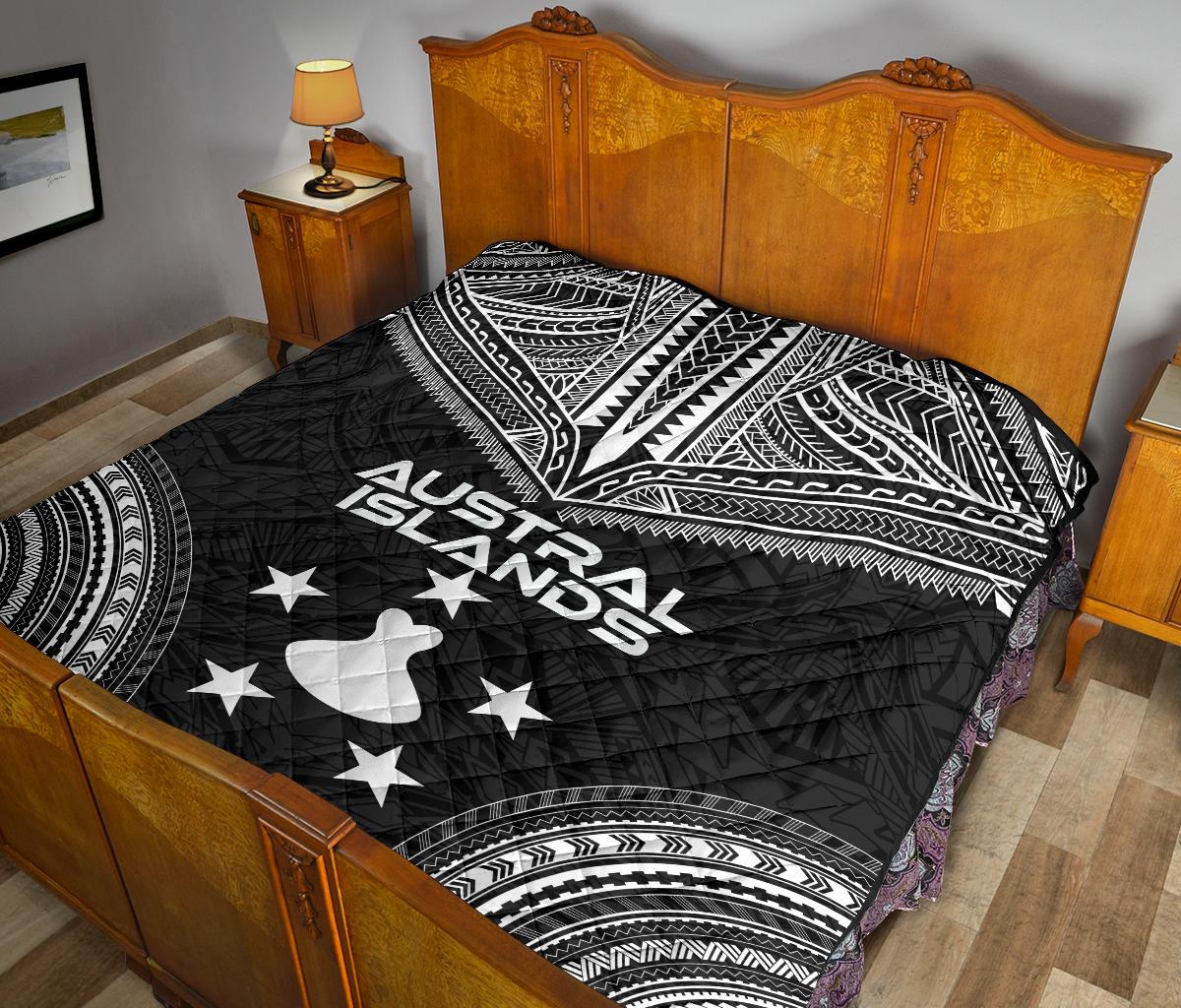 Austral Islands Premium Quilt - Austral Islands Flag Polynesian Chief Black Version - Polynesian Pride