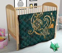 Hawaii Triple Marble Turtle Polynesian Hibiscus Premium Quilt - AH - Benjamin Style - Green - Polynesian Pride