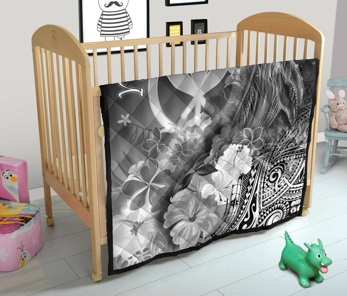 Polynesian Hawaii Custom Personalised Premium Quilt - Kanaka Maoli Humpback Whale with Tropical Flowers (White) - Polynesian Pride