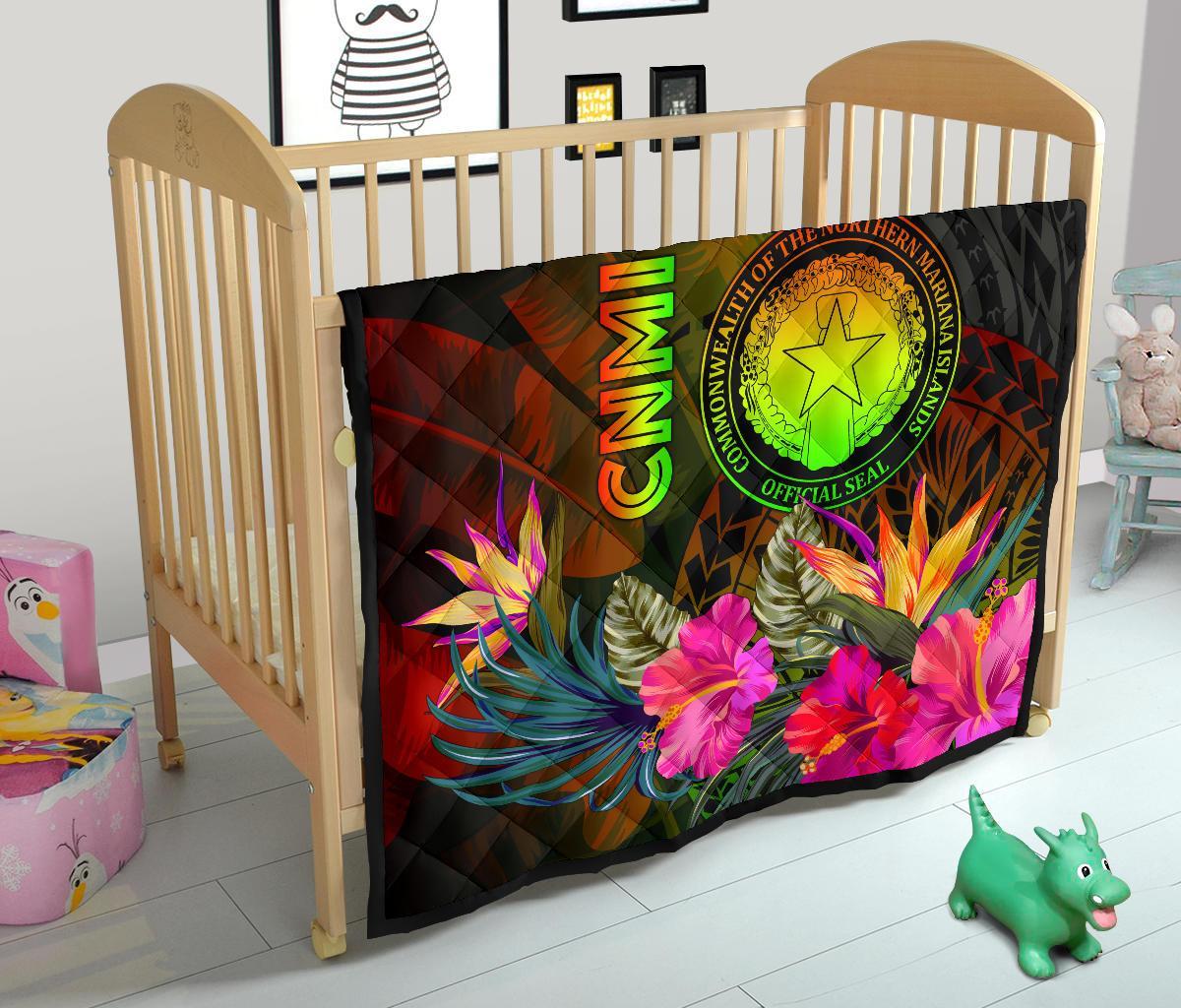 Northern Mariana Islands Polynesian Premium Quilt - Hibiscus and Banana Leaves - Polynesian Pride