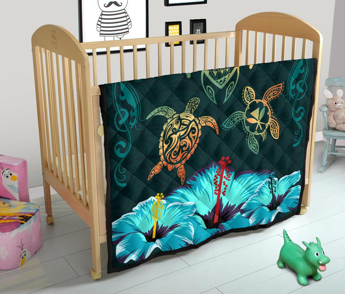 Hawaii Map Turtle Hibiscus Polynesian Luxury Premium Quilt - Honu Ohana - Polynesian Pride