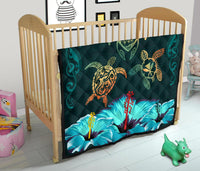 Hawaii Map Turtle Hibiscus Polynesian Luxury Premium Quilt - Honu Ohana - Polynesian Pride