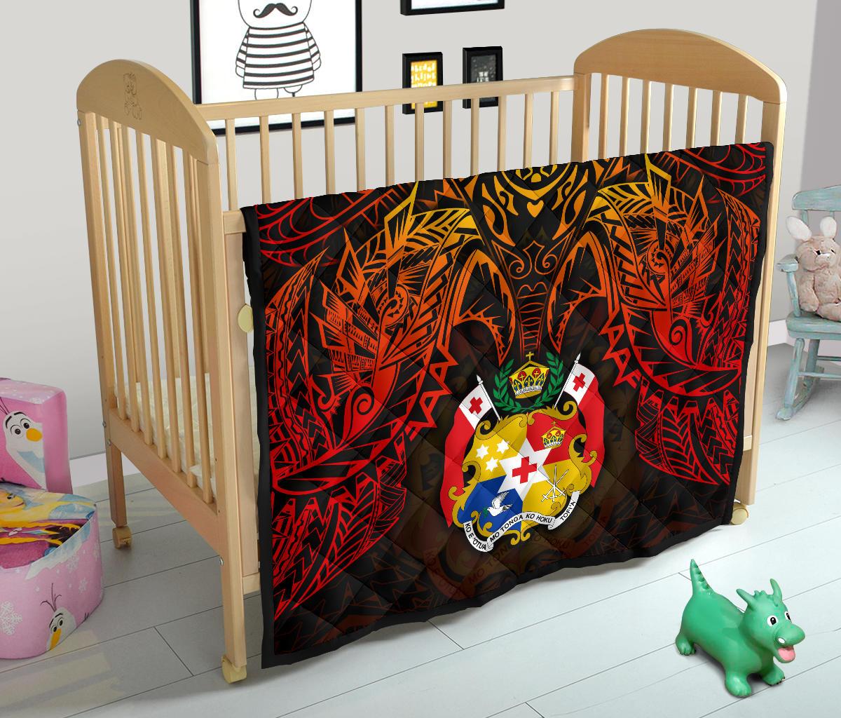 Tonga Polynesian Premium Quilt - Tonga Coat Of Arms & Red Manta Ray - Polynesian Pride