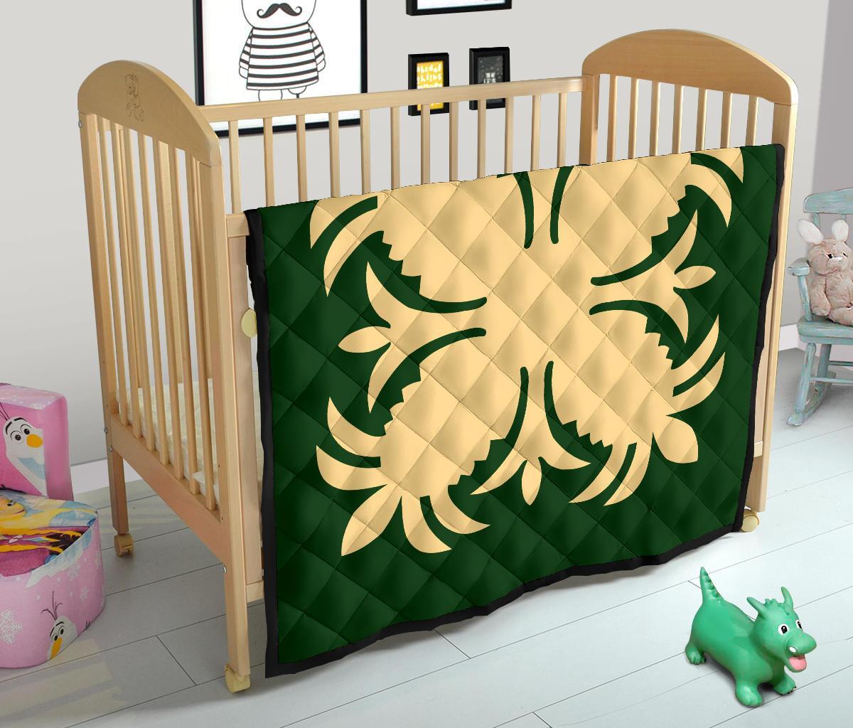 Hawaiian Premium Quilt Royal Pattern - Green - A2 Style - Polynesian Pride