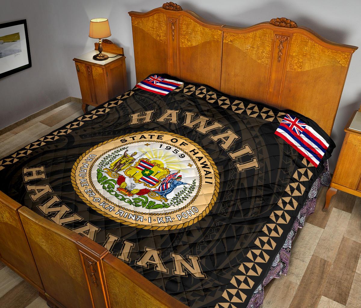 Hawaii Flag Polynesian Premium Quilt Gold - Love Style - Polynesian Pride