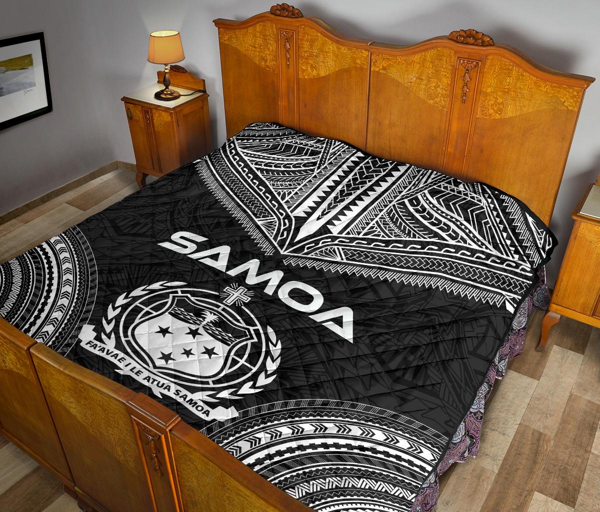 Samoa Premium Quilt - Samoa Coat Of Arms Polynesian Chief Black Version - Polynesian Pride
