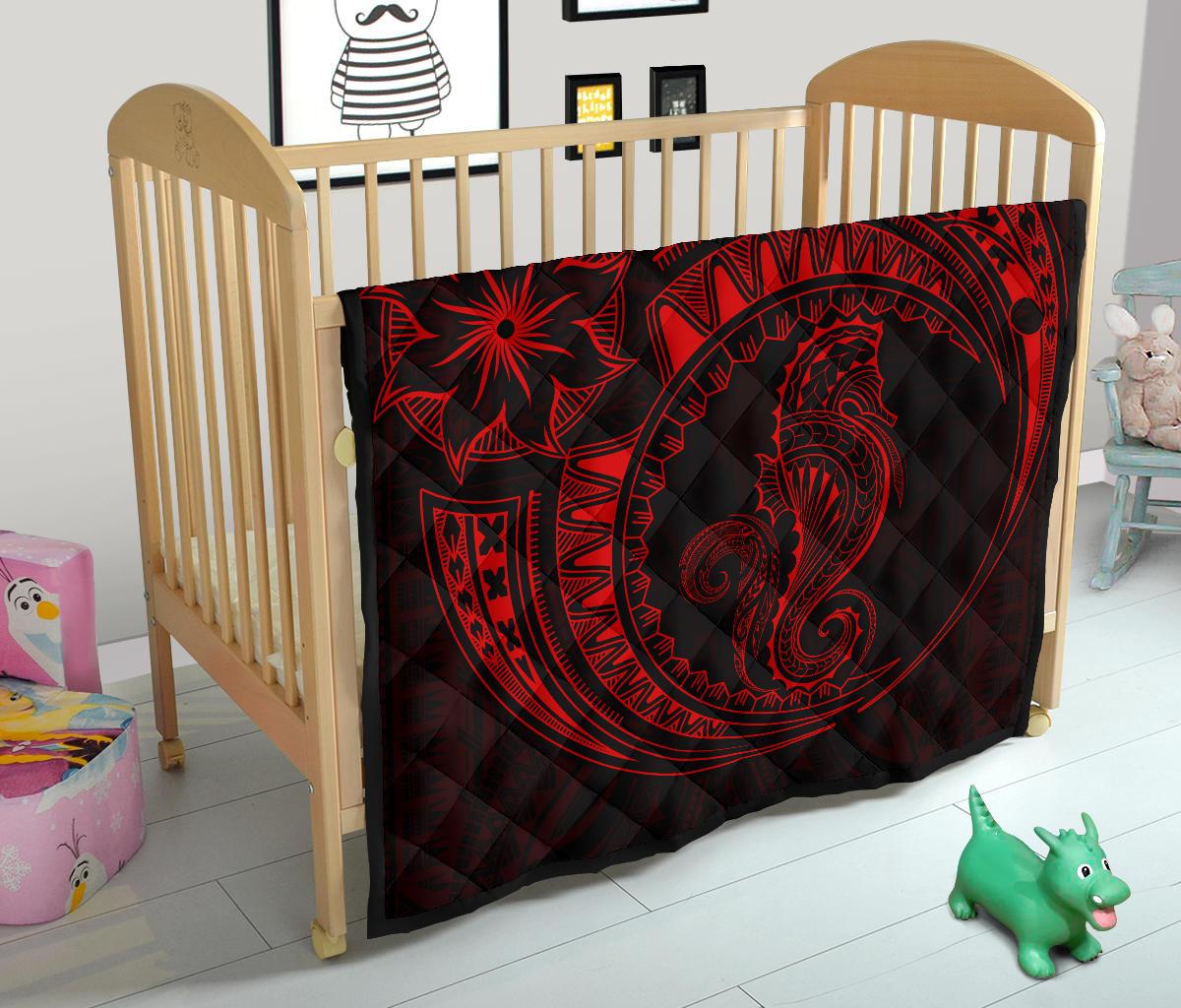 Polynesian Quilt - Polynesian Red Seahorse Tattoo - Polynesian Pride