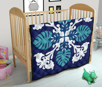 Hawaiian Leaves Tropical Pattern Premium Quilt - Blue - Argu Style - AH - Polynesian Pride