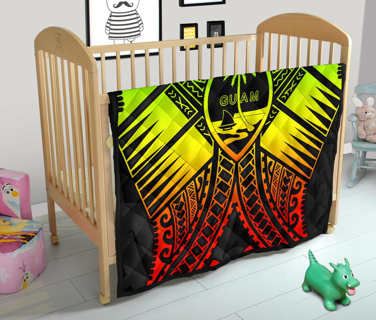 Guam Polynesian Premium Quilt - Guam Reggae Seal with Polynesian Tattoo - Polynesian Pride