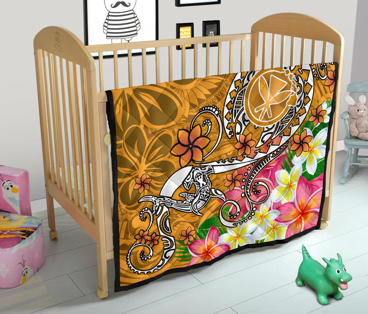 Hawaii Premium Quilt - Turtle Plumeria Polynesian Tattoo Gold Color - Polynesian Pride