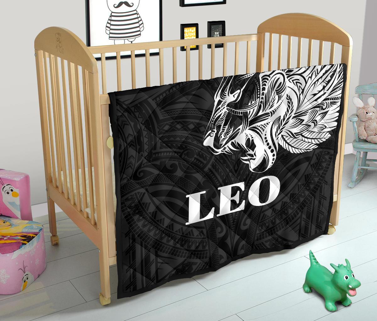 Sun In Leo Zodiac Premium Quilt Polynesian Tattoo Simple - White - Polynesian Pride