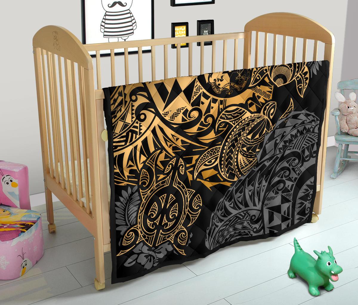 Tonga Polynesian Premium Quilt - Gold Turtle Flowing - Polynesian Pride