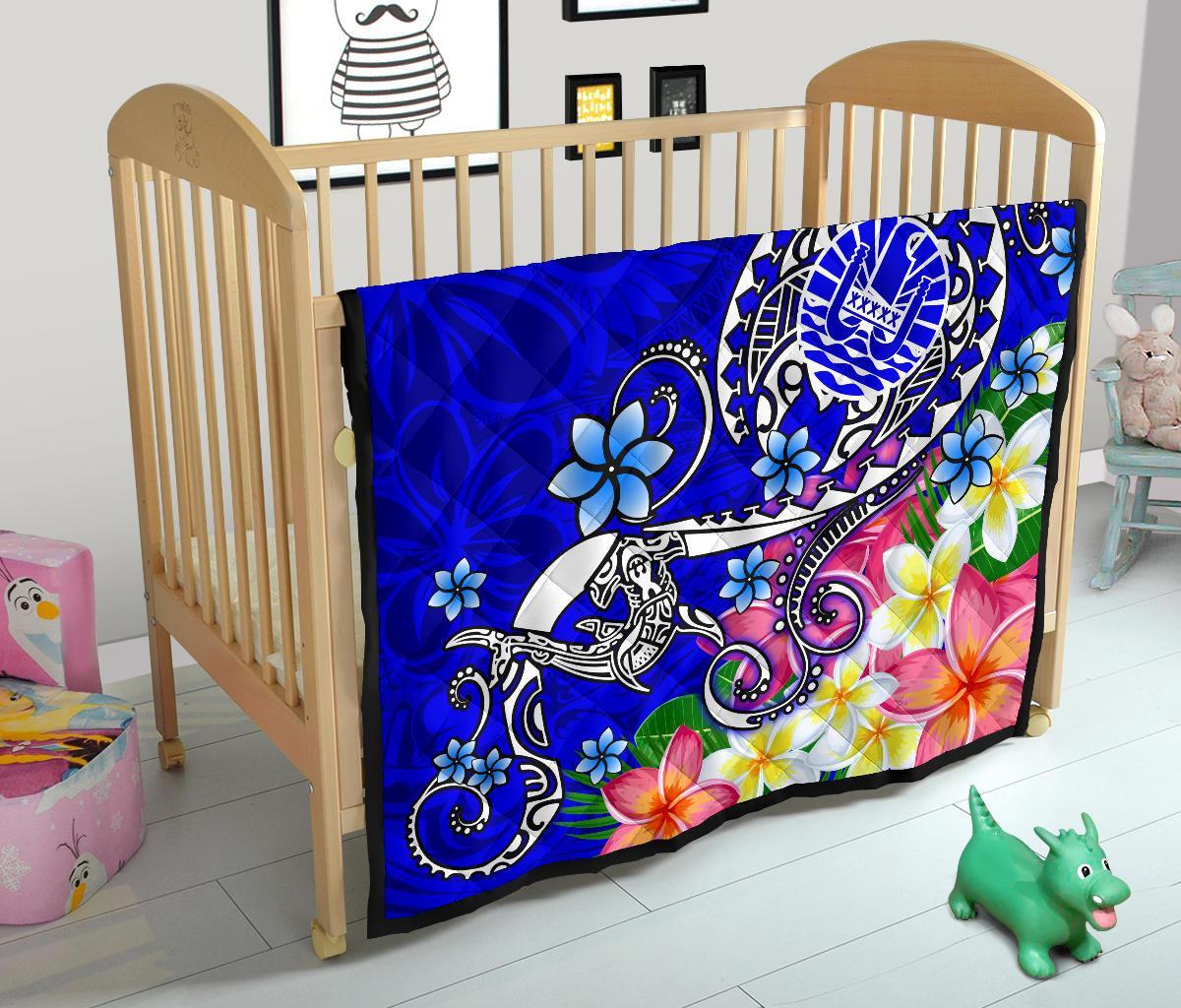 Tahiti Custom Personalised Premium Quilt - Turtle Plumeria (Blue) - Polynesian Pride