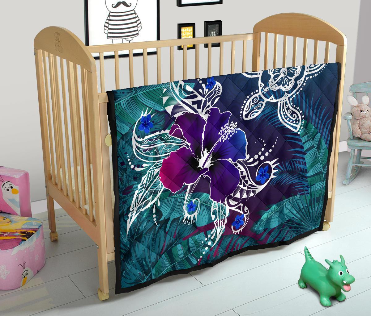 Hawaii Premium Quilt - Hawaii Turtle Flowers And Palms Retro - Polynesian Pride