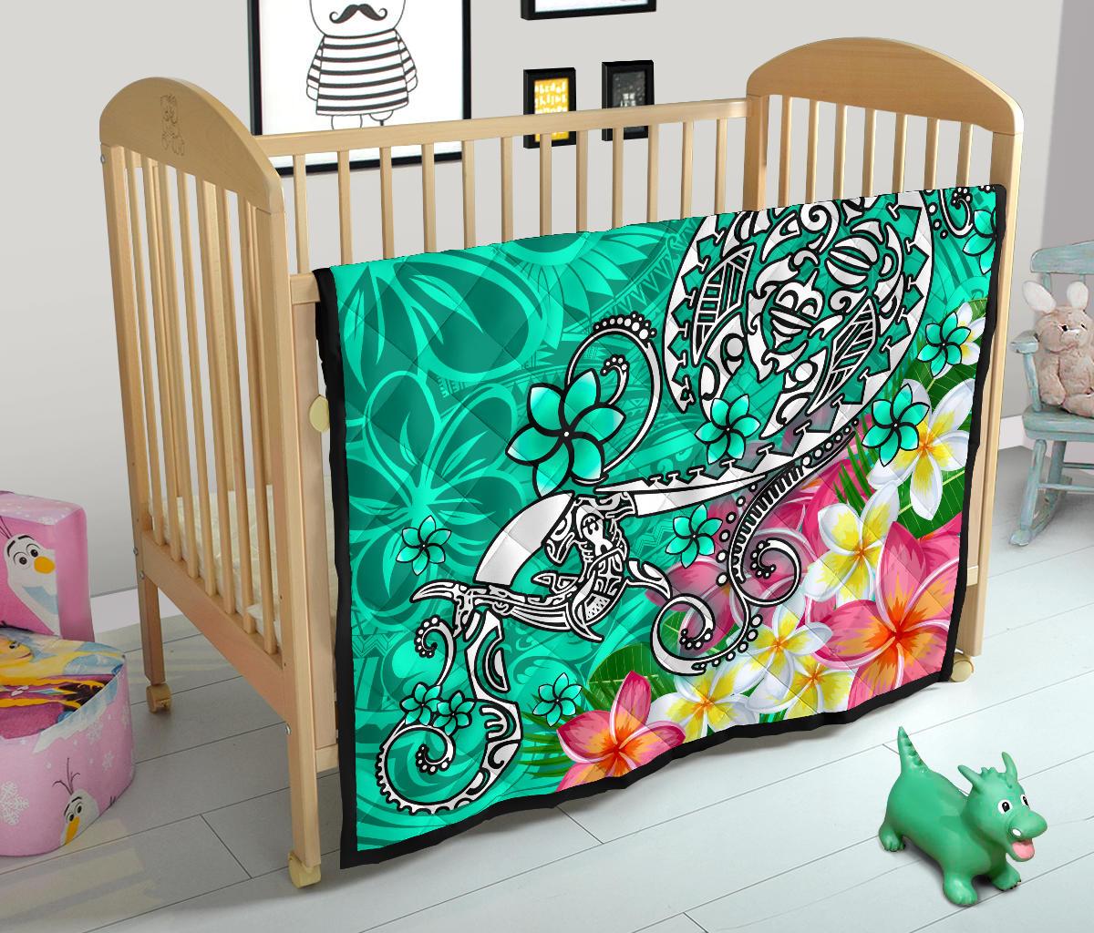 Polynesian Premium Quilt - Turtle Plumeria Turquoise Color - Polynesian Pride