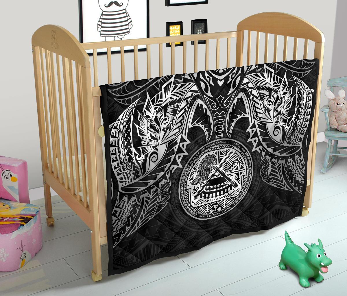 American Samoa Premium Quilt - American Samoa Seal Turtle Manta Ray White Style - Polynesian Pride