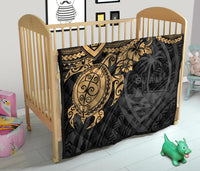Guam Polynesian Premium Quilt - Guam Coat Of Arms & Golden Turtle Hibiscus - Polynesian Pride