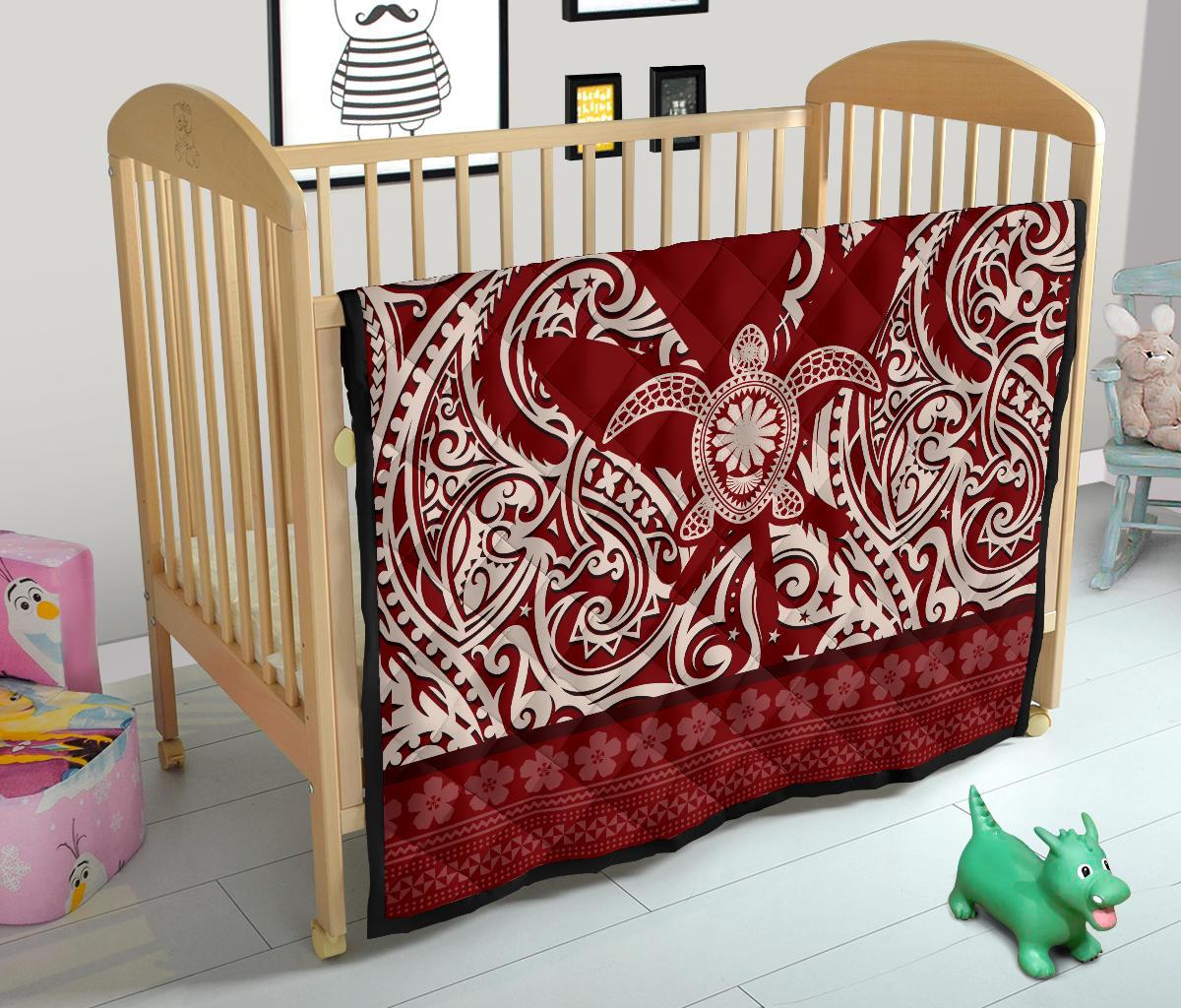 Hawaii Luxury Premium Quilt Red - Kanaka Maoli Turtle Polynesian Tattoo Pattern - Polynesian Pride