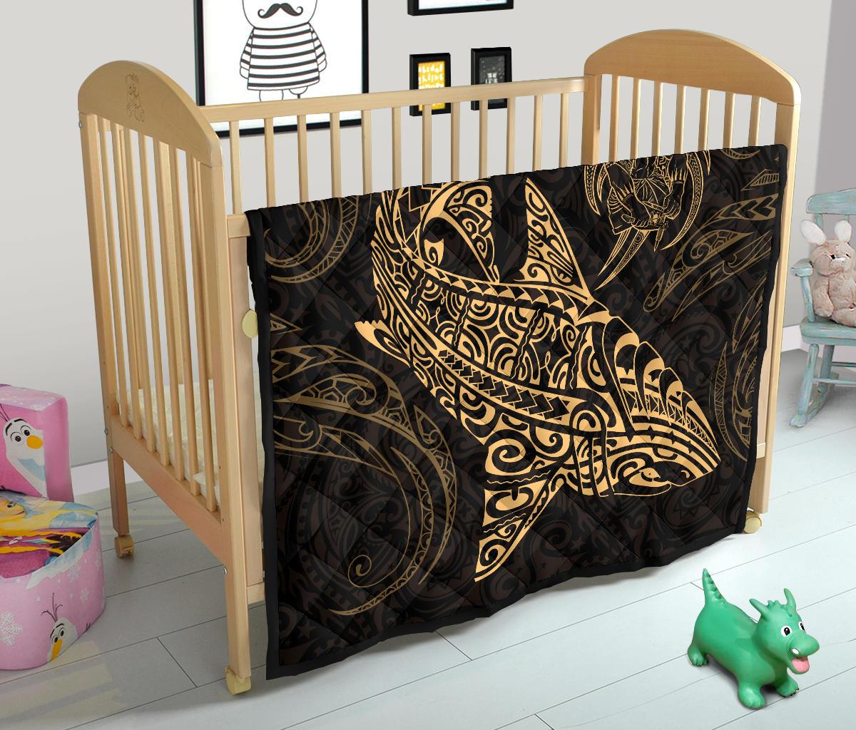 Polynesian Quilt - Polynesian Gold Shark Warrior Tattoo - Polynesian Pride