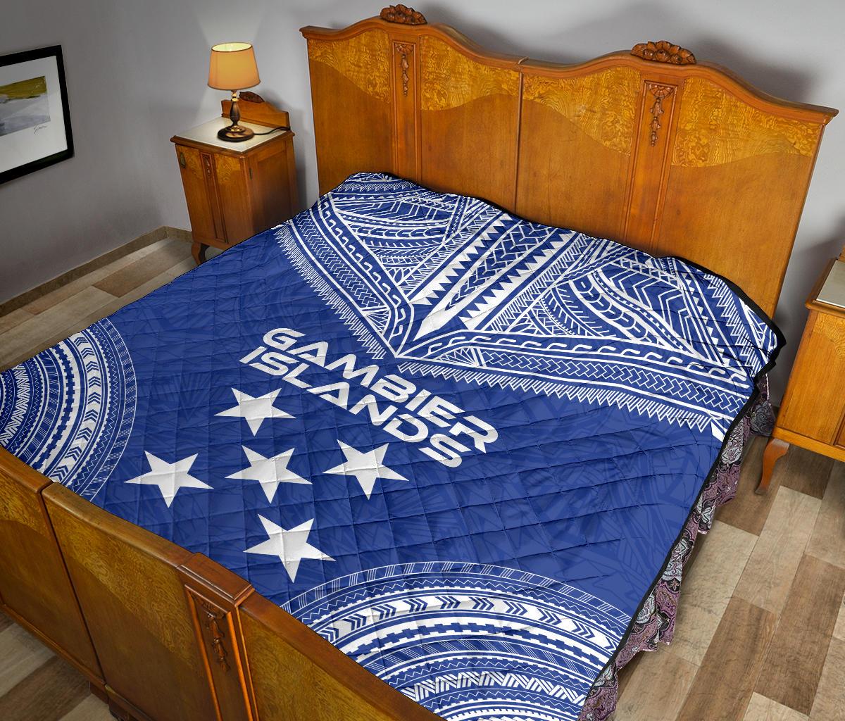 Gambier Islands Premium Quilt - Gambier Islands Flag Polynesian Chief lueag Version - Polynesian Pride