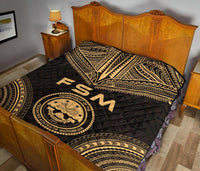 Federated States Of Micronesia Premium Quilt - FSM Seal Polynesian Chief Gold Version - Polynesian Pride