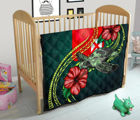Wallis and Futuna Polynesian Premium Quilt - Green Turtle Hibiscus - Polynesian Pride