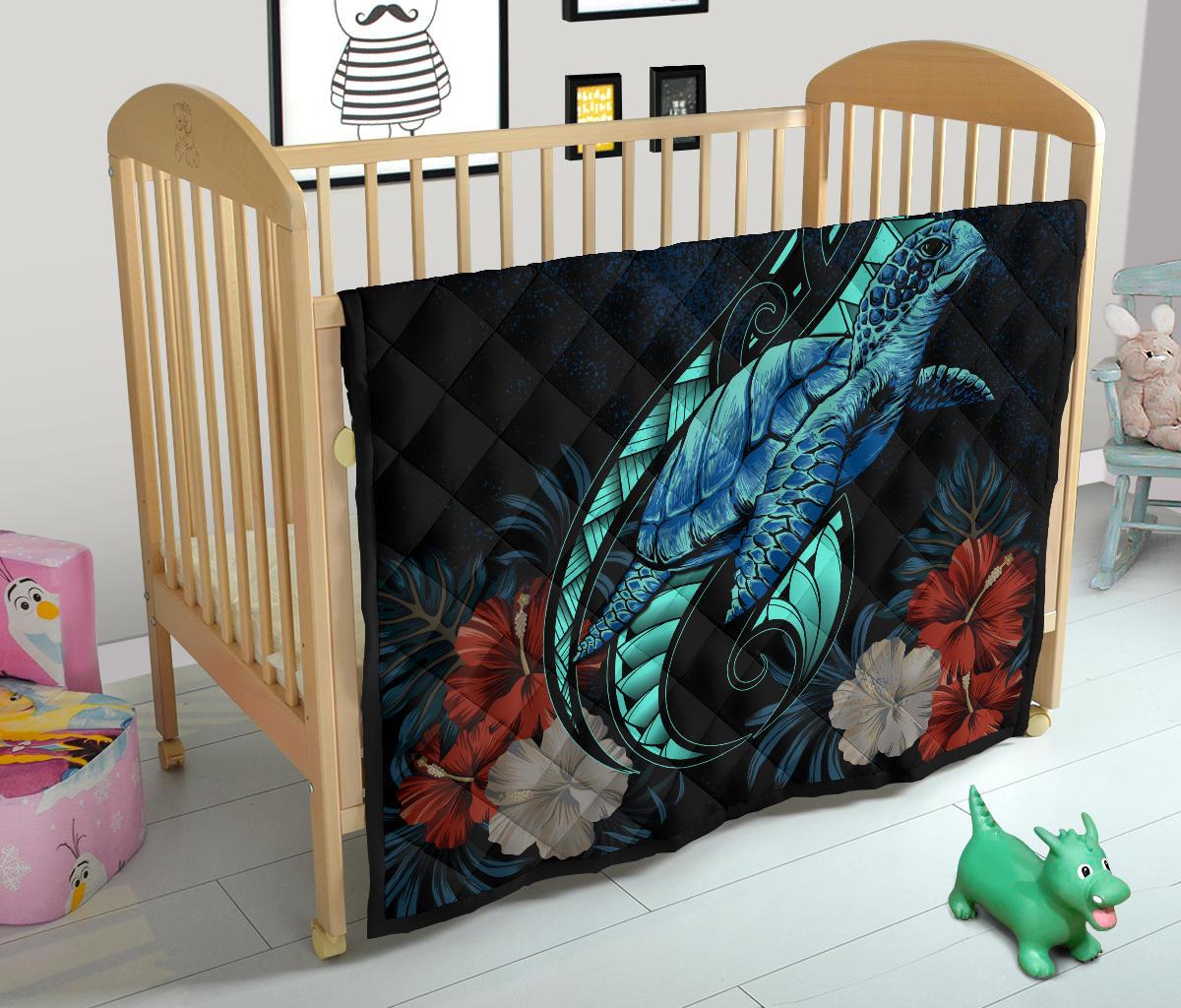 Hawaii Polynesian Honu Sea Hibiscus Premium Quilt - Polynesian Pride