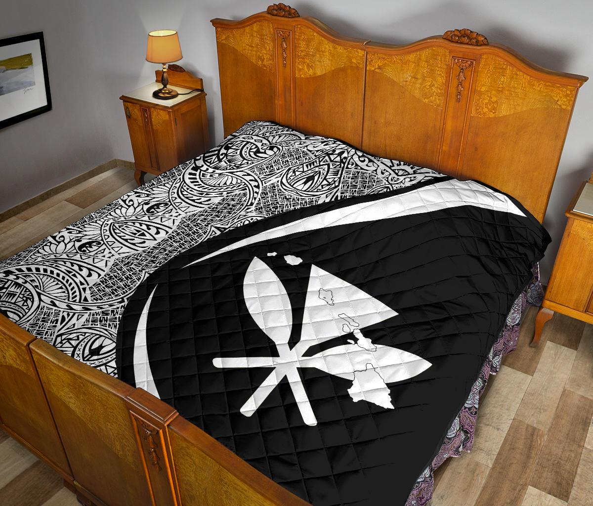 Hawaii Kanaka Polynesian Black And White Premium Quilt - Circle Style - Polynesian Pride