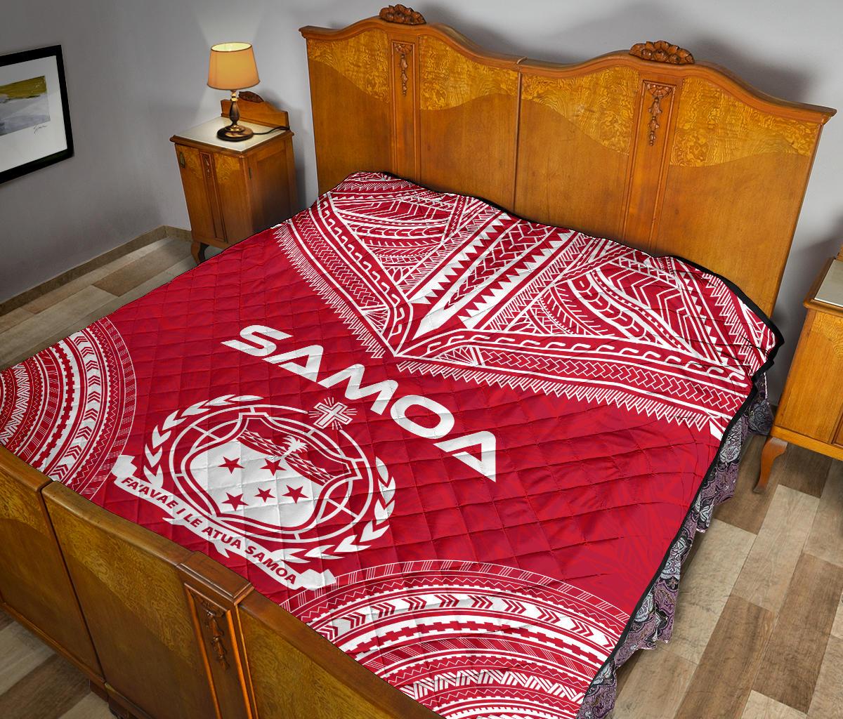 Samoa Premium Quilt - Samoa Coat Of Arms Polynesian Chief Red Version - Polynesian Pride