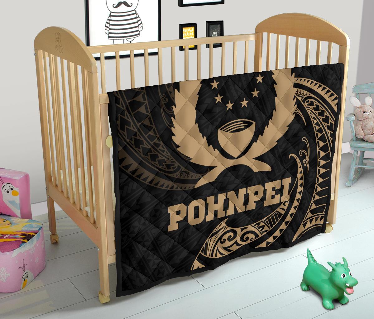 Pohnpei Micronesia Premium Quilt - Gold Tribal Wave - Polynesian Pride