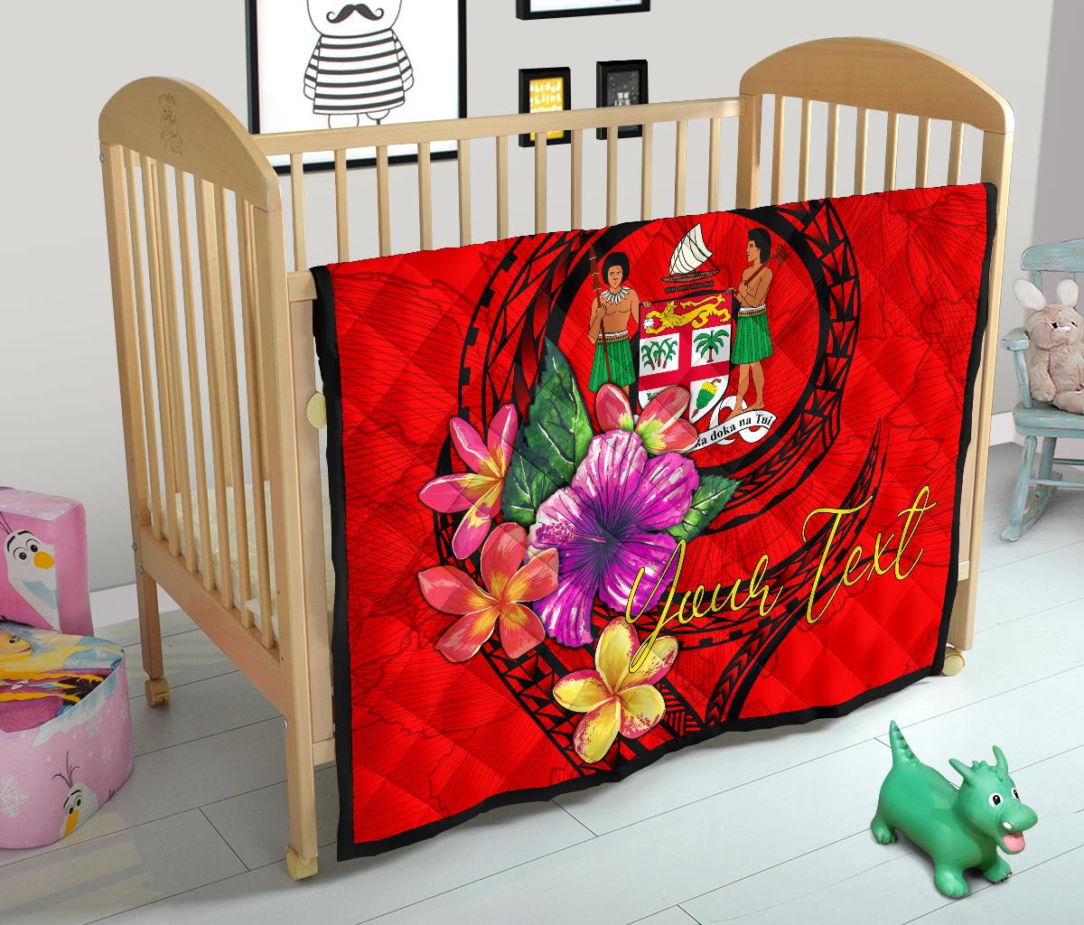 Fiji Polynesian Custom Personalised Premium Quilt - Floral With Seal Red - Polynesian Pride