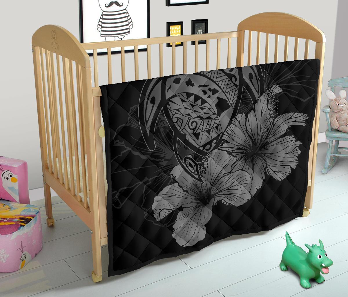 Hawaii Hibiscus Premium Quilt - Turtle Map - Gray AH - Polynesian Pride