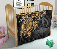 Vanuatu Polynesian Premium Quilt - Vanuatu Coat Of Arms & Gold Turtle Hibiscus - Polynesian Pride