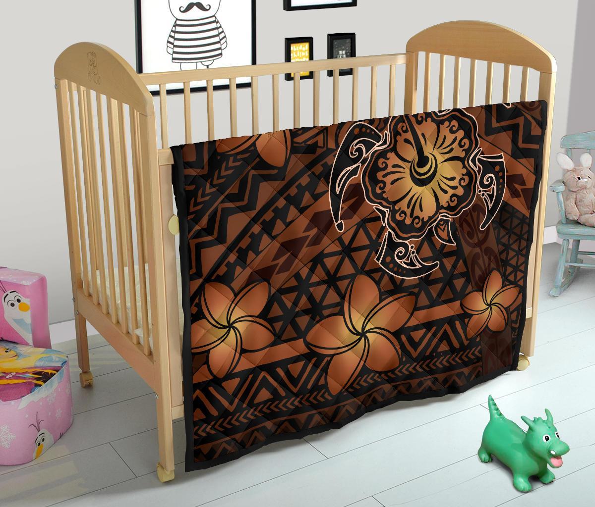 Hawaii Mix Polynesian Turtle Plumeria Premium Quilt - AH - Nick Style - Orange - Polynesian Pride