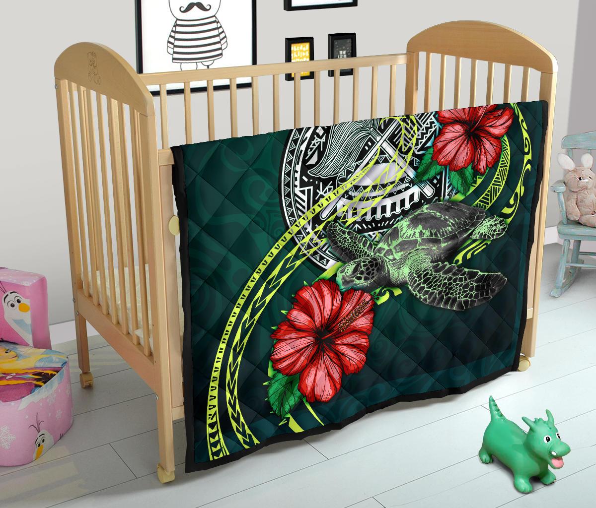 American Samoa Polynesian Premium Quilt - Green Turtle Hibiscus - Polynesian Pride