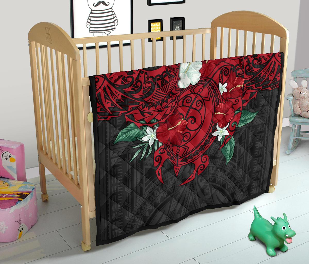 Tahiti Polynesian Premium Quilt - Hibiscus and Sea Turtle (Red) - Polynesian Pride