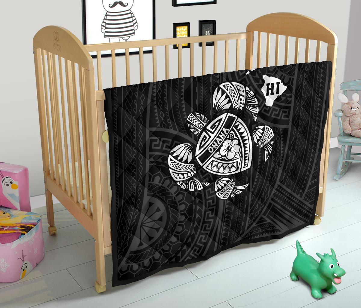 Hawaii Turtle Hibicus Map Premium Quilt - White - Polynesian Pride