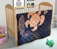 Personalized - Hawaii Kakau Polynesian Turtle Map Premium Quilt - Indigo - Polynesian Pride