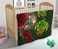 Hawaii Premium Quilt - Turtle Hibiscus Pattern Hawaiian Premium Quilt - Green - Polynesian Pride