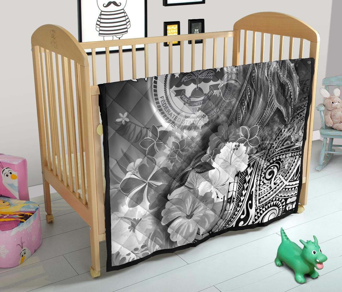 Federated States of Micronesia Premium Quilts - Humpback Whale with Tropical Flowers (White) - Polynesian Pride