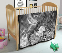 Federated States of Micronesia Premium Quilts - Humpback Whale with Tropical Flowers (White) - Polynesian Pride